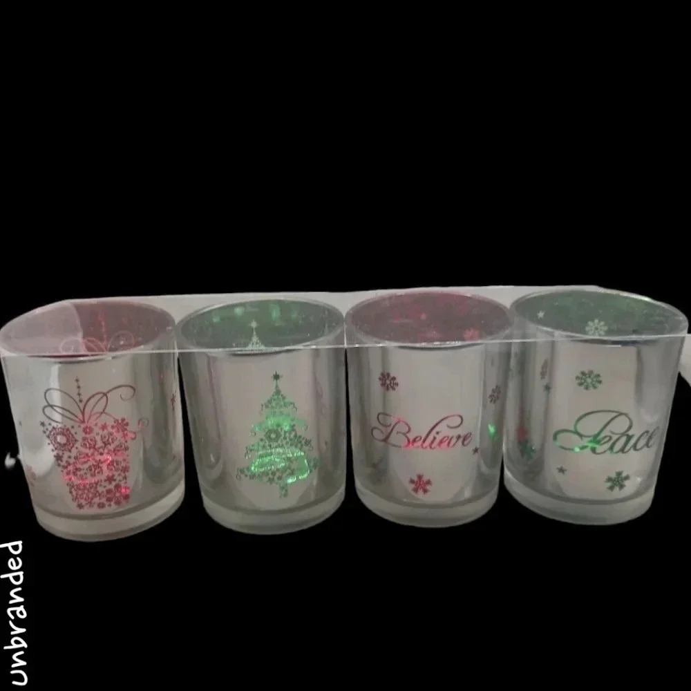 Set of 4 christmas glass votive candle holder